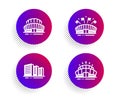 Sports arena, Buildings and Sports stadium icons set. Arena stadium sign. City architecture, Sport complex. Vector