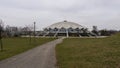 Poznan,Poland - 19 March 2023: old arena hall, closed for renovation, building structure from the prl Royalty Free Stock Photo