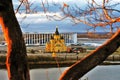 Sports arena Nizhny Novgorod and Alexander Nevsky Cathedral. Color photo. Royalty Free Stock Photo