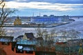 Sports arena Nizhny Novgorod and Alexander Nevsky church. Color photo. Royalty Free Stock Photo