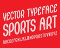 Sports Art Vector typeface. White striped font. Isolated english alphabet