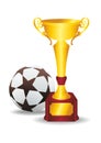 Sports award, athletic award with a soccer ball. Champions award, sport victory.