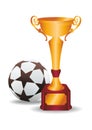 Sports award, athletic award with a soccer ball. Champions award, sport victory.