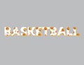 Basketball Word with Basketball Balls and Baskets Pattern on Gray Background