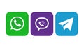 Icons of popular social networks - vibe, whatsapp, telegram, editorial vector