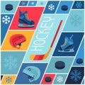 Sports background with hockey equipment flat icons