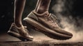 Sports background. Runner feet running on road closeup on shoe. Al generated Royalty Free Stock Photo