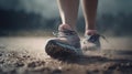 Sports background. Runner feet running on road closeup on shoe. Al generated Royalty Free Stock Photo