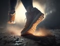 Sports background. Runner feet running on road closeup on shoe. Royalty Free Stock Photo