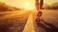 Sports background. Runner feet running on road closeup on shoe Royalty Free Stock Photo