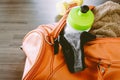 Sports bag with sports equipment Royalty Free Stock Photo