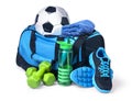 Sports bag with sports equipment isolated o Royalty Free Stock Photo