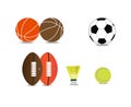 sports ball. basketball football, rugby ball and shuttle cork, and tennis ball Royalty Free Stock Photo