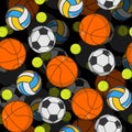 Sports ball 3d seamless pattern. Balls decoration. Royalty Free Stock Photo