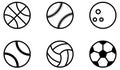 Sports ball icons black outline Royalty Free Stock Photo