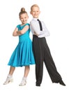 Sports ballroom dancing. Couple of kids, boy and girl  on isolated white background Royalty Free Stock Photo