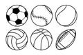 Sports balls, baseball, American football, basketball, soccer ball, volleyball, tennis ball - Eps Royalty Free Stock Photo