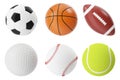 Sports balls 3d illustration set. Basketball, soccer, tennis, football, baseball and golf