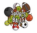 Sports balls equipment vibrant card Royalty Free Stock Photo