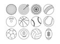 Sports balls equipment set. line style Flat cartoon sports balls vector big set isolated on white background Royalty Free Stock Photo