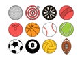 Sports balls equipment set. line style Flat cartoon sports balls vector big set isolated on white background Royalty Free Stock Photo