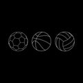 Sports Balls Minimal Flat Line Vector Icon Set. Soccer, Football, Basketball, Volleyball. Royalty Free Stock Photo