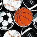 Sports balls in a seamless pattern