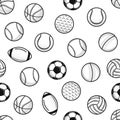 Sports balls seamless pattern. Vintage sports balls isolated on white background. Royalty Free Stock Photo