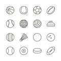 Sports balls set icon vector. Outline footbal, basketball, rugby Royalty Free Stock Photo