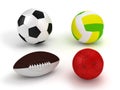 Sports balls set on white background.3D illustration Royalty Free Stock Photo