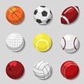 Sports balls. Vector cartoon ball set for soccer and tennis, rugby, basketball Royalty Free Stock Photo