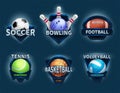 Sports balls vector labels and sport team emblems Royalty Free Stock Photo