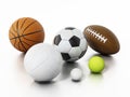 Sports balls on white background. 3D illustration Royalty Free Stock Photo