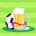 Sports bar menu,poster,banner.Mug of beer and a soccer ball on a Royalty Free Stock Photo