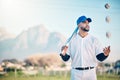 Sports, baseball and man with ball and bat on field ready for game, practice and competition. Sport mockup, fitness Royalty Free Stock Photo
