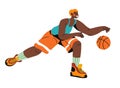 Sports basketball player chasing ball, vector