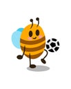 Sports bee isolated on white background. Vector illustration. Bee playing football. Design element.
