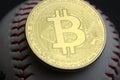 Sports bet on baseball with bitcoin Royalty Free Stock Photo