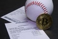 Sports Bet on Baseball with bitcoin Royalty Free Stock Photo