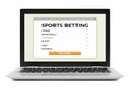 Sports betting concept on laptop computer screen isolated on white Royalty Free Stock Photo