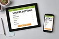 Sports betting concept on tablet and smartphone screen