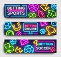 Sports betting horizontal banners vector. Design template neon web banner design element for websites, mobile apps