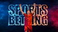 Sports betting on soccer. Design for a bookmaker. Download banner for sports website. Football player winner on a fiery Royalty Free Stock Photo