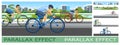 Sports bike. City Park. Set of slides for parallax effect. Funny cartoon style. Picture vector