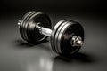 Sports black dumbbells on a gray background