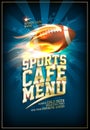 Sports cafe menu card design with classic leather rugby ball Royalty Free Stock Photo