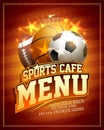Sports cafe menu card design template with football, basketball and rugby balls Royalty Free Stock Photo