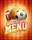 Sports cafe menu card design template with football, basketbaSports cafe menu card template Royalty Free Stock Photo