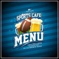 Sports cafe menu card vector design with rugby ball