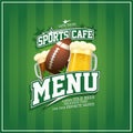 Sports cafe menu design, rugby ball and glasses of beer Royalty Free Stock Photo